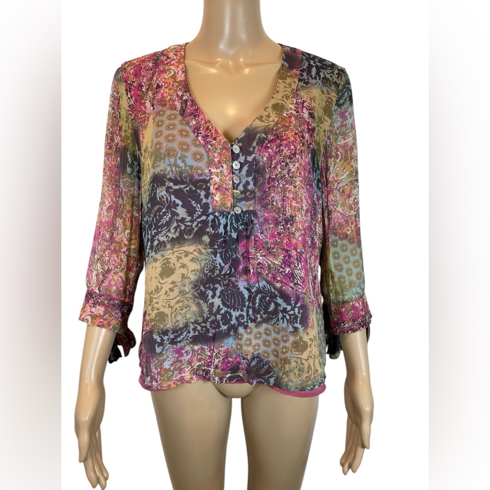 Coldwater Creek Boho Floral Women’s V-Neck  Blouse - Multi size PL